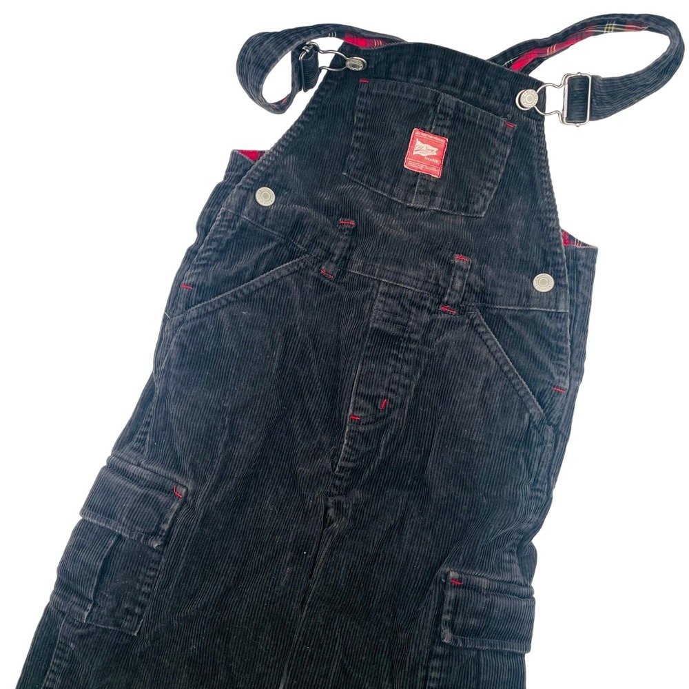 Y2K Vtg Old Navy Baby Corduroy Plaid Flannel Lined Overalls Black Unisex Size 4T